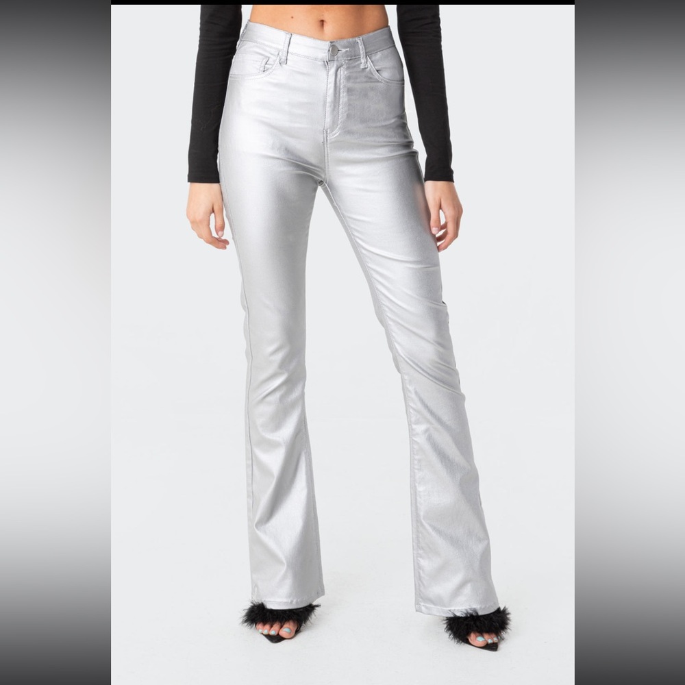 Luna Faux Leather Flare Jeans from EDIKTED
